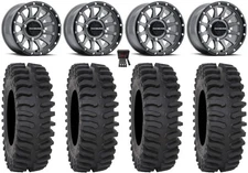 Raceline Trophy 14" Wheels Grey 27" XT400 Tires Kawasaki Brute Force IRS