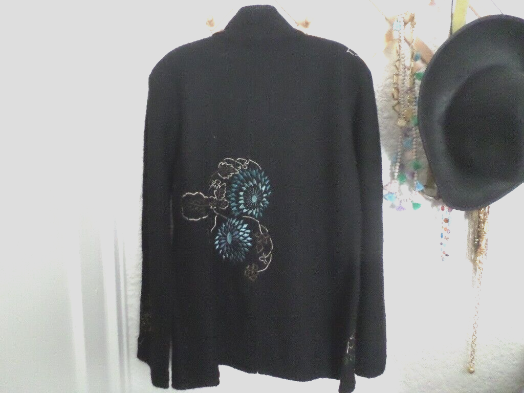 CoVelo Clothing Black Wool Jacket Embroidered with Velvet Trim Sz L eBay