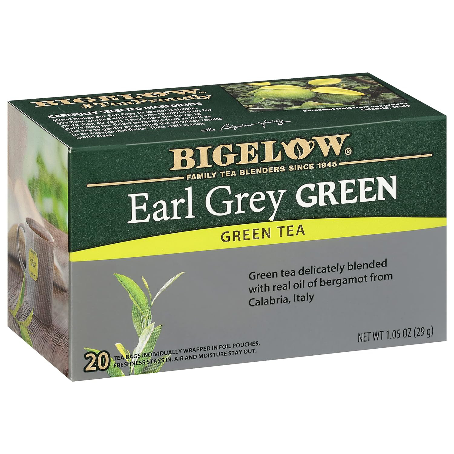 Earl Grey Green Tea, Caffeinated Tea, 20 Count Pack Of 6, 12