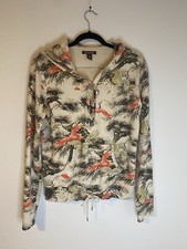 Vintage Lucky Brand Hoodie Sweatshirt Womens Medium Crane Bird Trees Henley Y2K