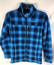 Columbia Youth Large 14-16 Full Zip Fleece Blue Plaid Lightweight Jacket