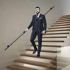 10 FT Staircase Handrail Black with 4 Wall Support Industrial Iron Handrail