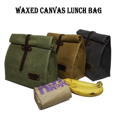 waxed canvas lunch bolsa with strap