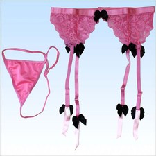 Strapsg&uuml;rtel Janine Pink mit Schleifen Gr. S + Tanga  Strapse Str&uuml;mpfe G&uuml;rtel
