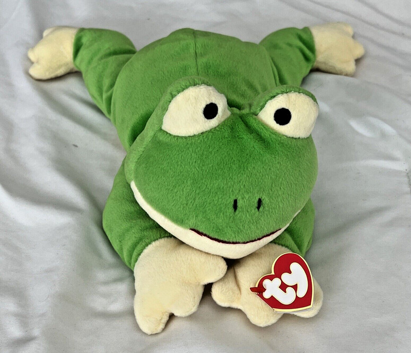 Vintage 1996 Ty Beanie Babies Pillow Pals 13.5" Plush Green Frog RIBBIT 