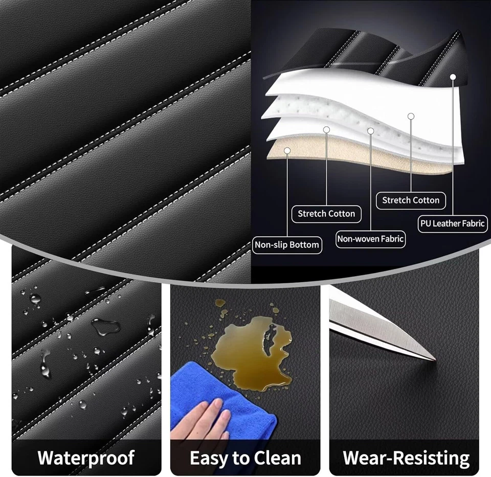 For Jeep Wrangler Car Seat Cover 5Seat Full Front Rear Luxury PU Leather Cushion - image 4 of 4