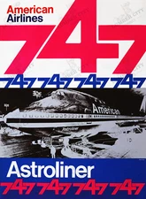 1970s American Airlines 747 AstroLiner Vintage Travel Poster Wall Art