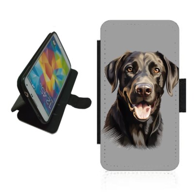 Schwarze Labrador Wallet Handyhülle für iPhone Samsung Flip Cover Hund WAL1