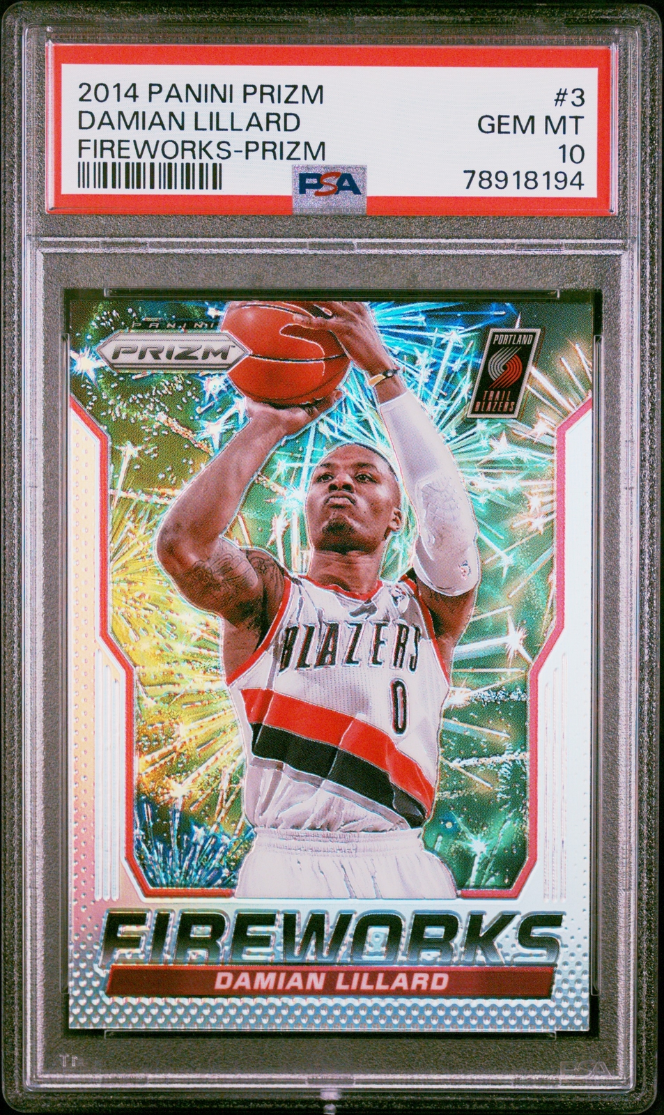 2014-15 Panini Prizm Fireworks #3 Damian Lillard prizm PSA 10