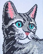 Whiskers Gray Cat Hand Painted Needlepoint Canvas