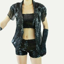 Damen Pailletten Jacke Mantel Strickjacke Weste Jazz Tanz Glitzer Fransen NR9