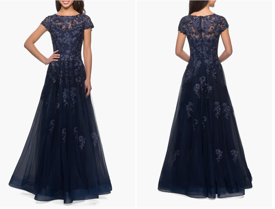 Robe Longue La Femme Taille 6 Navy - Broderies Et Mesh à La Taille - Nouvelle Sans étiquette