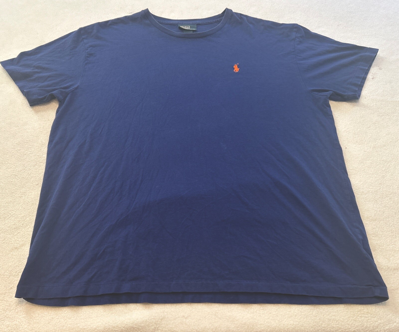 Polo Ralph Lauren Uomo Blu Large Maniche Corta Arancione Pony Logo Crew