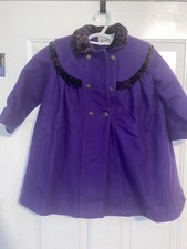 ROTHSCHILD Girls Dress Coat Jacket Size 5 Purple W/ Patterned Collar Wool