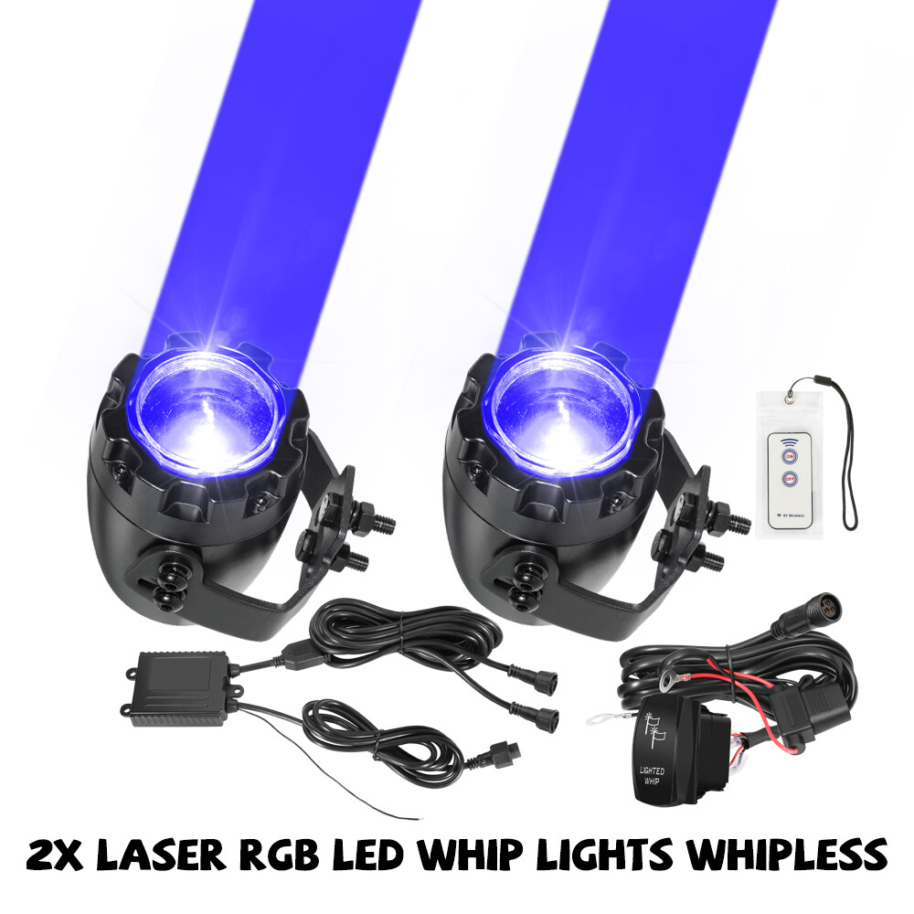 2X UTV Laser RGB LED Whip Light Whipless Antenna Remote For Polaris RZR 1000 XP