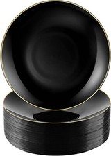 100PCS Black and Gold Plastic Plates, 10.25inch Black Disposable Dinner Plates,