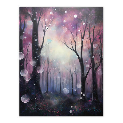 Enchanted Forest Bubbles Pink Blue Winter Tree Silhouettes Wall Art Poster Print
