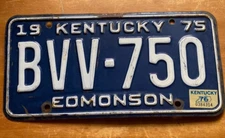 Kentucky 1976 EDMONSON COUNTY License Plate # BVV-750