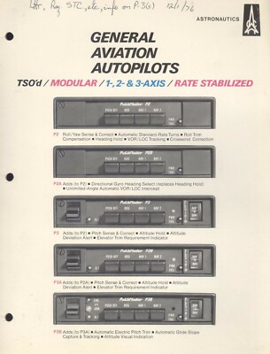 Astronautics General Aviation Autopilots Leaflet w Nov 1976 Price Lists TSO'd