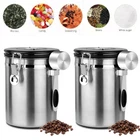 2Pc 1.8L Coffee Food Canister Airtight Stainless Steel Kitchen Storage Container