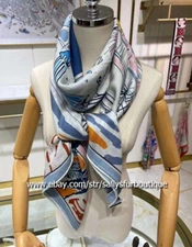 Pure 70% Cashmere 30% Silk Wrap Scarf Summer Trees Print Double Face Shawl 53"