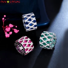 Gorgeous Silver Plated Green X Cubic Zirconia Party Round Tennis Geometric Ring 