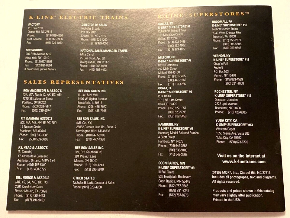 K-LINE ELECTRIC TRAINS O 1999 FIRST EDITION CATALOG - Image 2 of 2