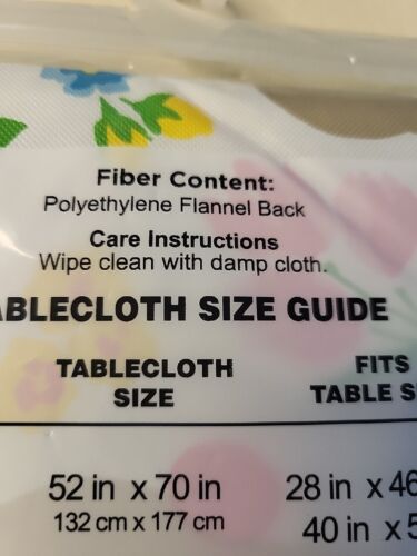 Happy Easter Bunny Rabbit floral vinyl flannel back tablecloth 70 x 52 picnic - Picture 8 of 8