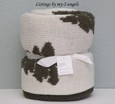 NEW Pottery Barn Christmas TREE JACQUARD KNIT THROW Blanket IVORY GREEN holidays