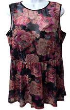 Vestido Traje de Baño de Malla Tórrida 2 2X Plus DD F Con Aros Negro Rosa Floral Cuello Alto