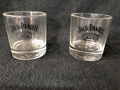 2 ~ JACK DANIELS WHISKEY OLD NO 7 BRAND Rocks Glass Lowball Black old fashioned