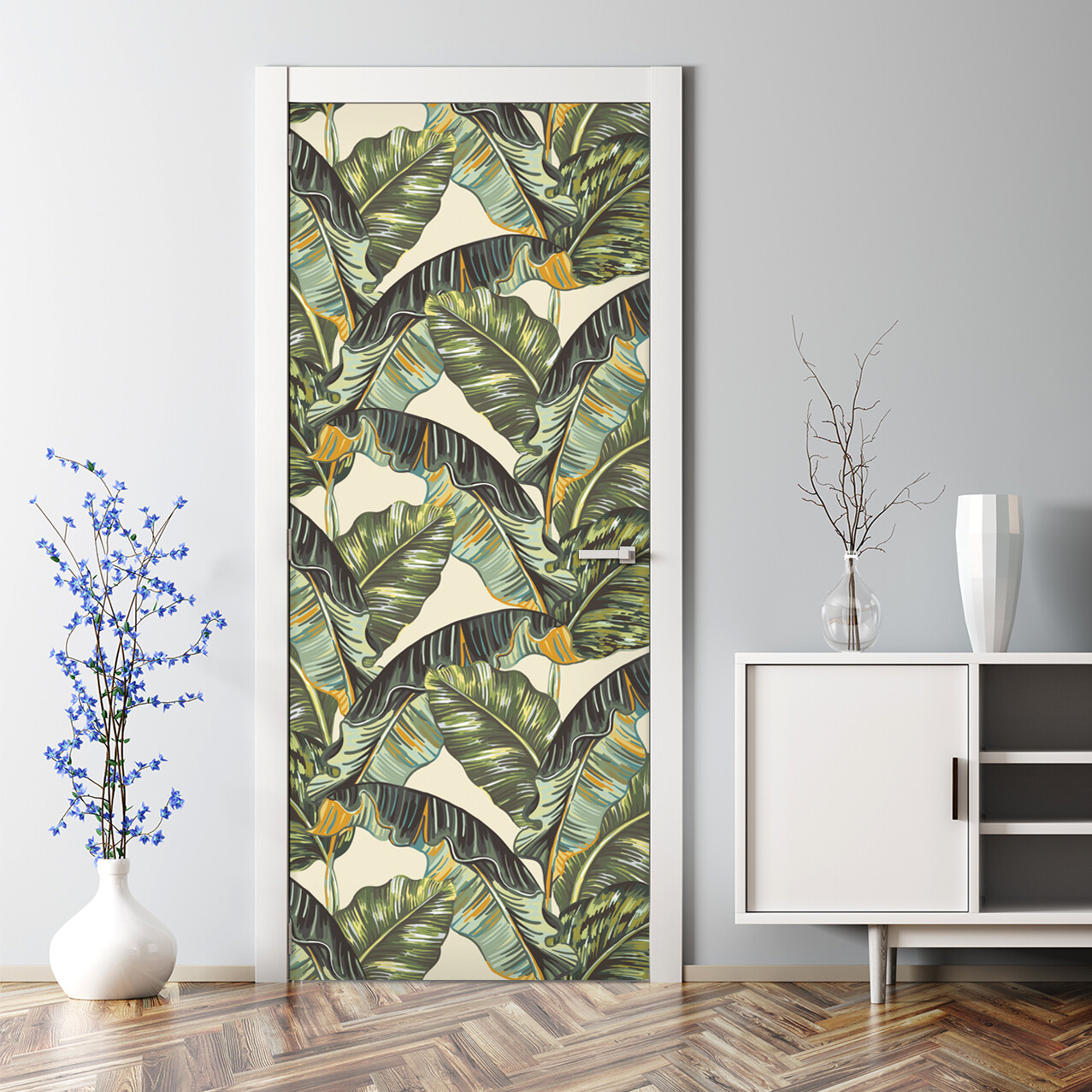 Tropical palm leaves bubble-free exotic vector wallpaper door decal