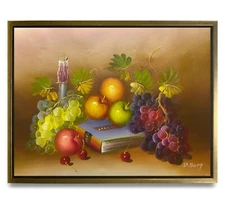 NY Art-Original Oil Painting of Still-Life Fruits Canvas 12x16 Framed
