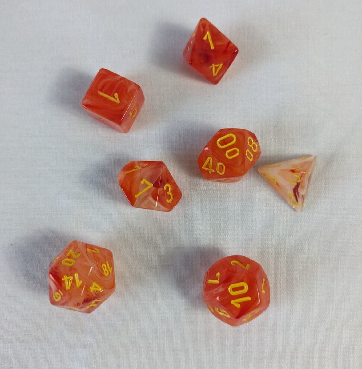 Chessex Translucent Orange 7-Die Polyhedral Dice Set - Role Playing Game Dice With White Numbers - View #6