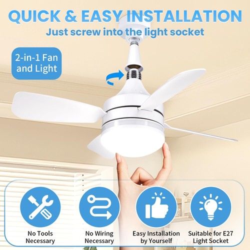 19" Socket Fan Light Original, Screw Ceiling Fan Light with Remote, 4 Speeds,... - Picture 2 of 8