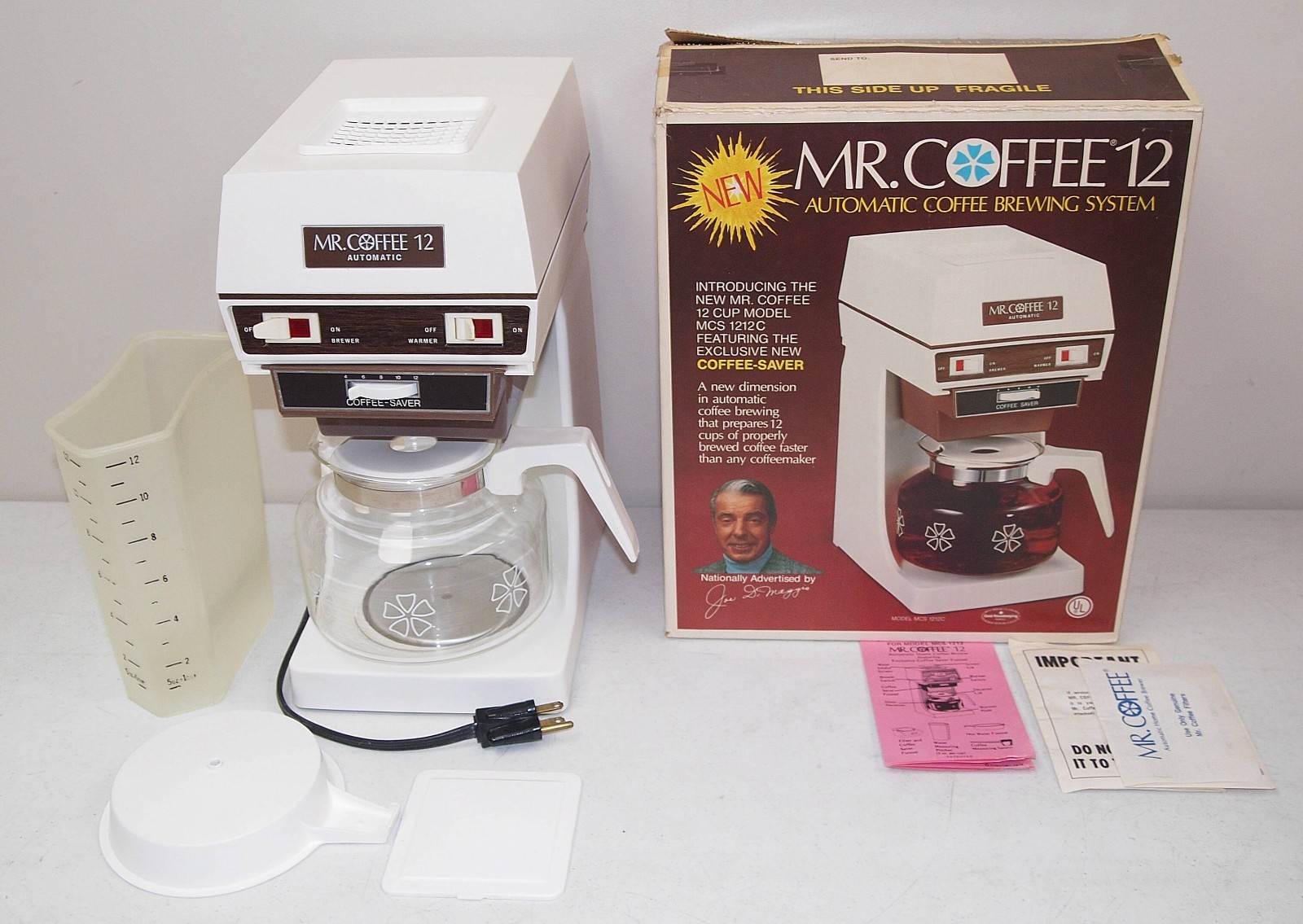 New!! NOS!! MINT!! Vtg MR COFFEE Deluxe Model #MCS-1212C /JOE DIMAGGIO ENDORSED!