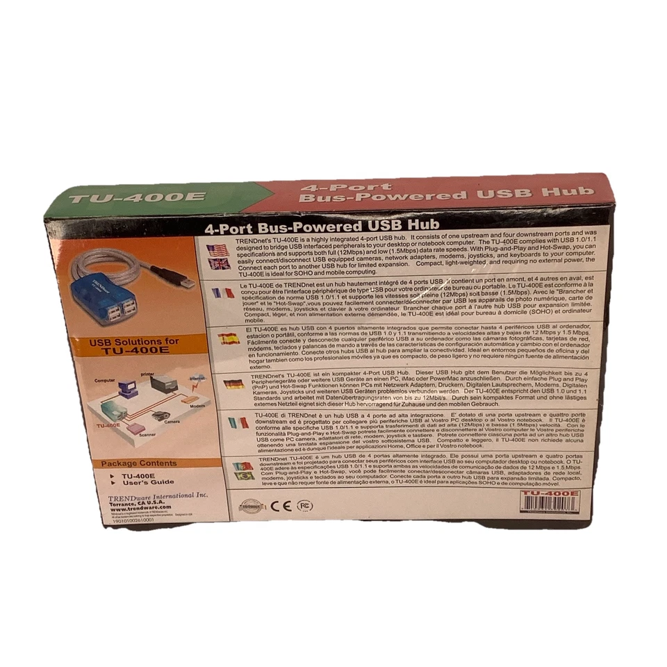 Trendnet 4 Port Bus-Powered USB Hub Braided Cable Type TU-400E NIB - Image 2 of 2