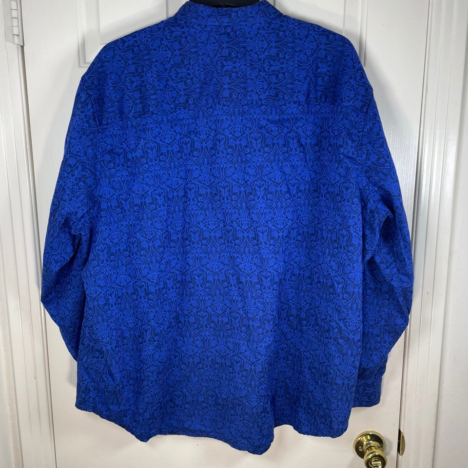 Camisa masculina Robert Graham 3XL manga longa botões padrões azuis damasco em excelente estado usado - Imagem 3 de 4