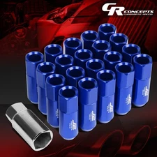 J2 M12X1.5 7075 ALUMINUM 20MM OD/60MM 20PC OPEN END LUG NUT SET W/ADAPTER BLUE