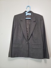 Vtg Evan Picone Womens 8 Blazer Jacket 100 Worsted Wool Brown Single Button