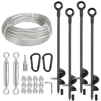 4 Pc 30'' Ground Anchors Kit Heavy Duty with Cable Set