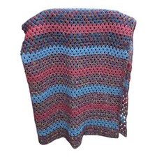 Handmade Crochet Afghan Blanket Purple Blue Pink Granny Stitch Throw 56 49