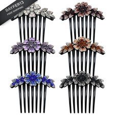 Length: 4.05 Inch, Width: 4.1 6 Pack Flower Rhinestone Hair Combs for Women...