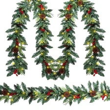 6 FT Christmas Garland with Lights Artificial Christmas Garlands with Red Ber...