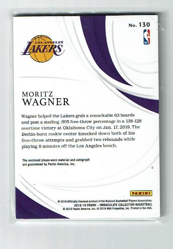 Moritz Wagner 2018-19 Panini Immaculate Rookie Patch Auto #130 #58/99 Lakers view 2