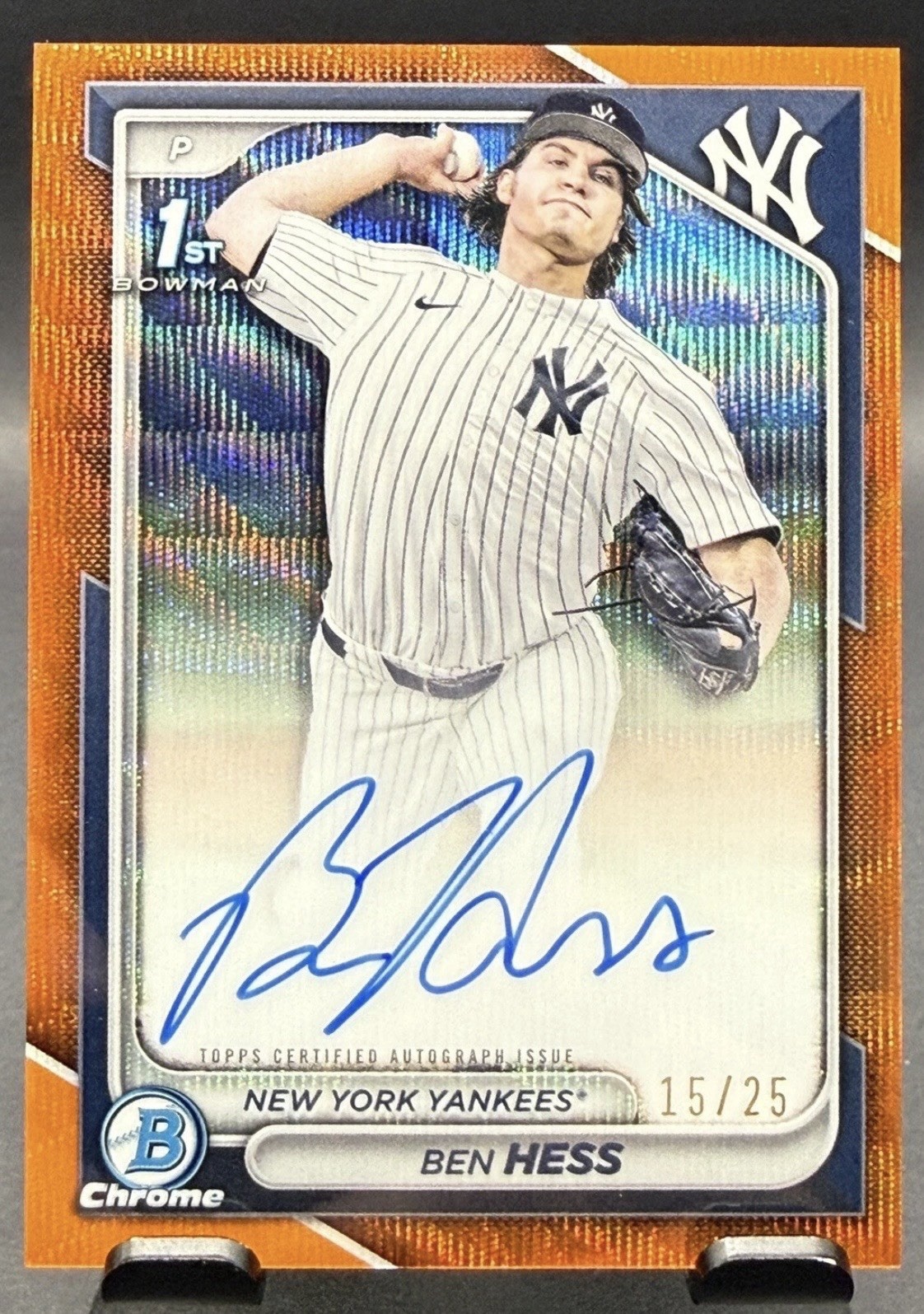 BEN HESS 2024 Bowman Chrome 1st Orange Wave Refractor Auto NY Yankees 15/25!