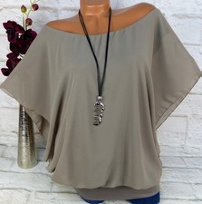 ITALY Bluse Top Tunika Lagenlook Shirt Poncho Chiffon 2 Lagig Taupe 42 44 46