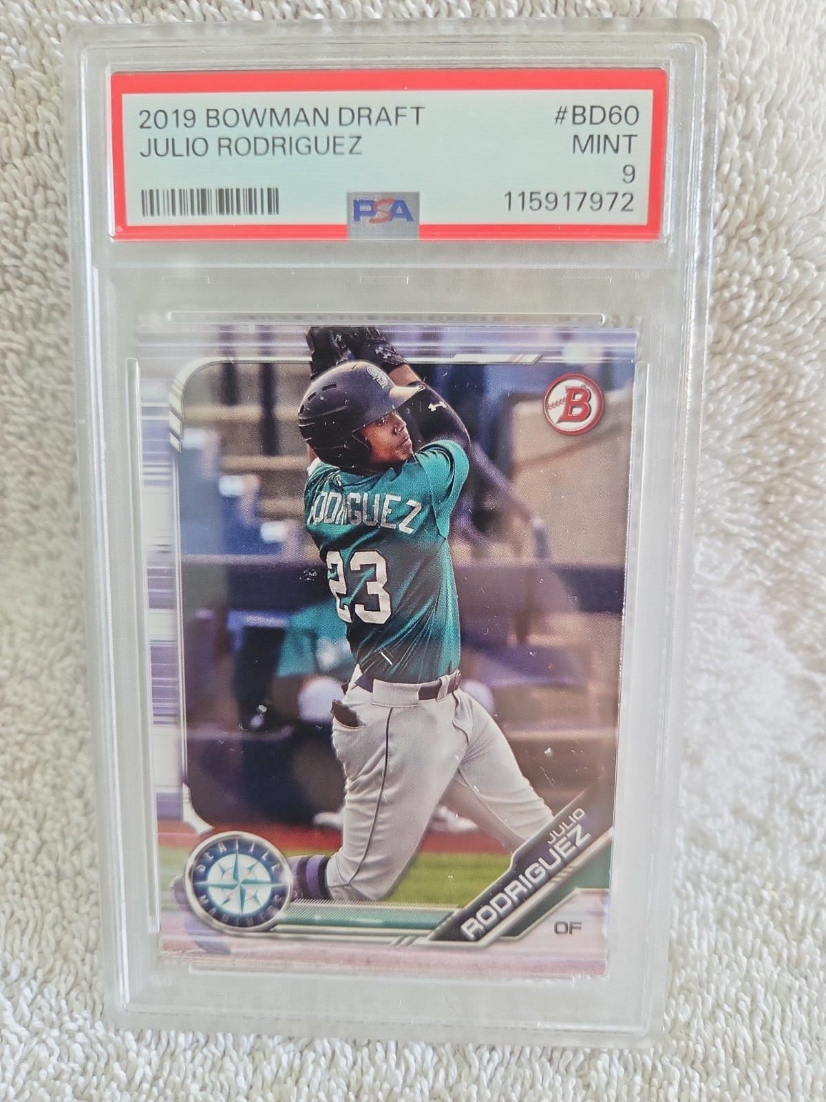 Bowman 2019 Bowman Draft Julio Rodriguez RC BD-60 Base PSA 9 Mariners view 1