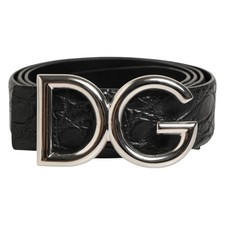 DOLCE & GABBANA Belt Black Exotic Leather DG Logo Buckle Men 90cm / 36in 1250usd