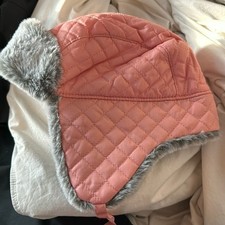 Cat Jack Girls Pink Quilted Trapper Hat Faux Fur Trim Fleece Lined 2T-5T